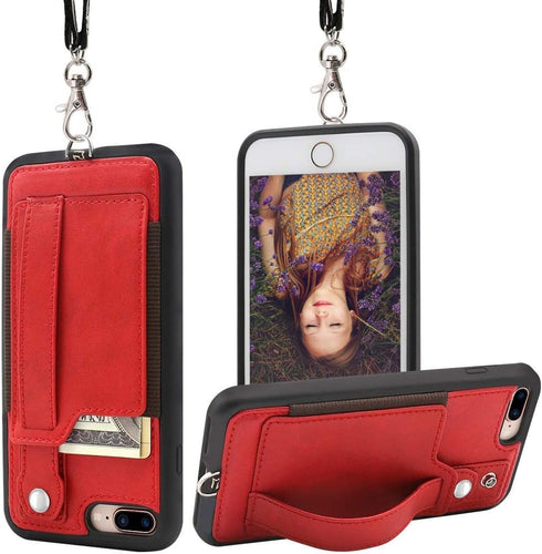 TOOVREN Phone Case for iPhone 7 Plus Case 8 Plus Wallet Case, Necklace Lanyard Case with Kickstand Card Holder, Ajust Detachable Anti-Lost Lanyard...